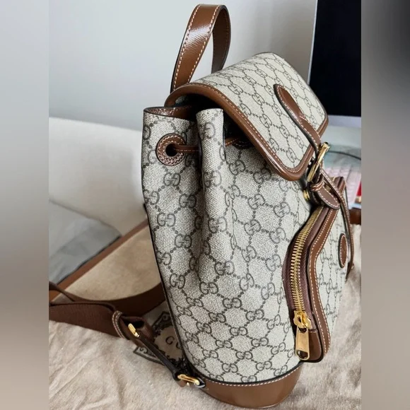 Gucci Beige and Brown Monogram Backpack - Picture 2 of 5